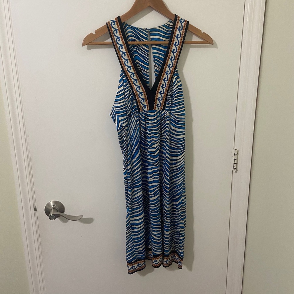 Trina Turk | Women’s Blue and White Patterned Sleeveless Dress | Size 6